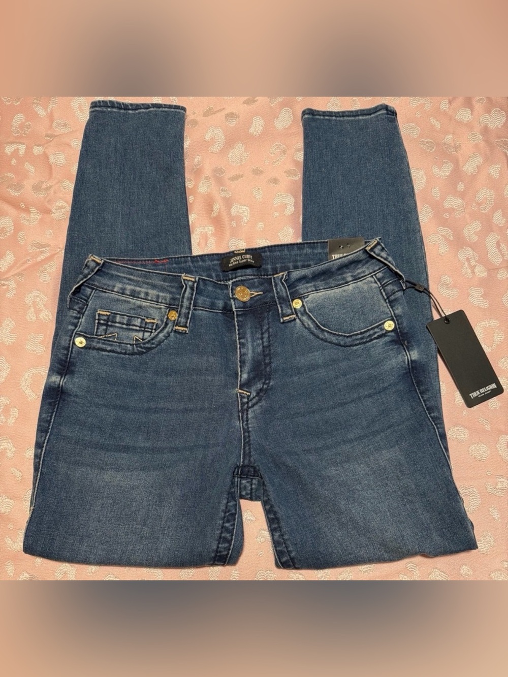 True Religion Jennie Mid Rise Medium Blue Skinny Jeans Size 27